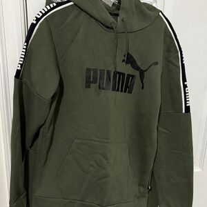 PUMA Olive Green Hoodie with Black Accents